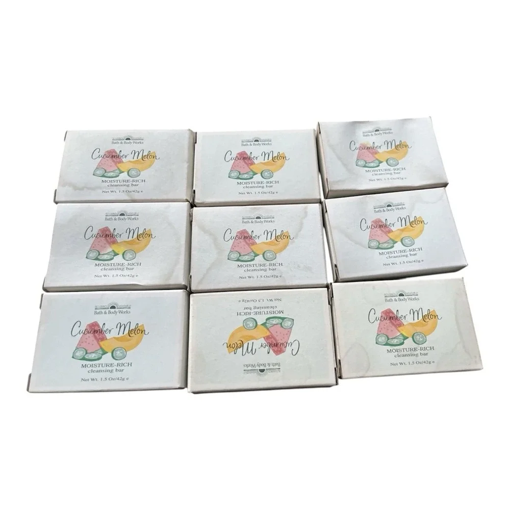 Lot 9 BBW BATH BODY WORK Cucumber Melon Moisture Rich Cleansing Bar Soap Vintage